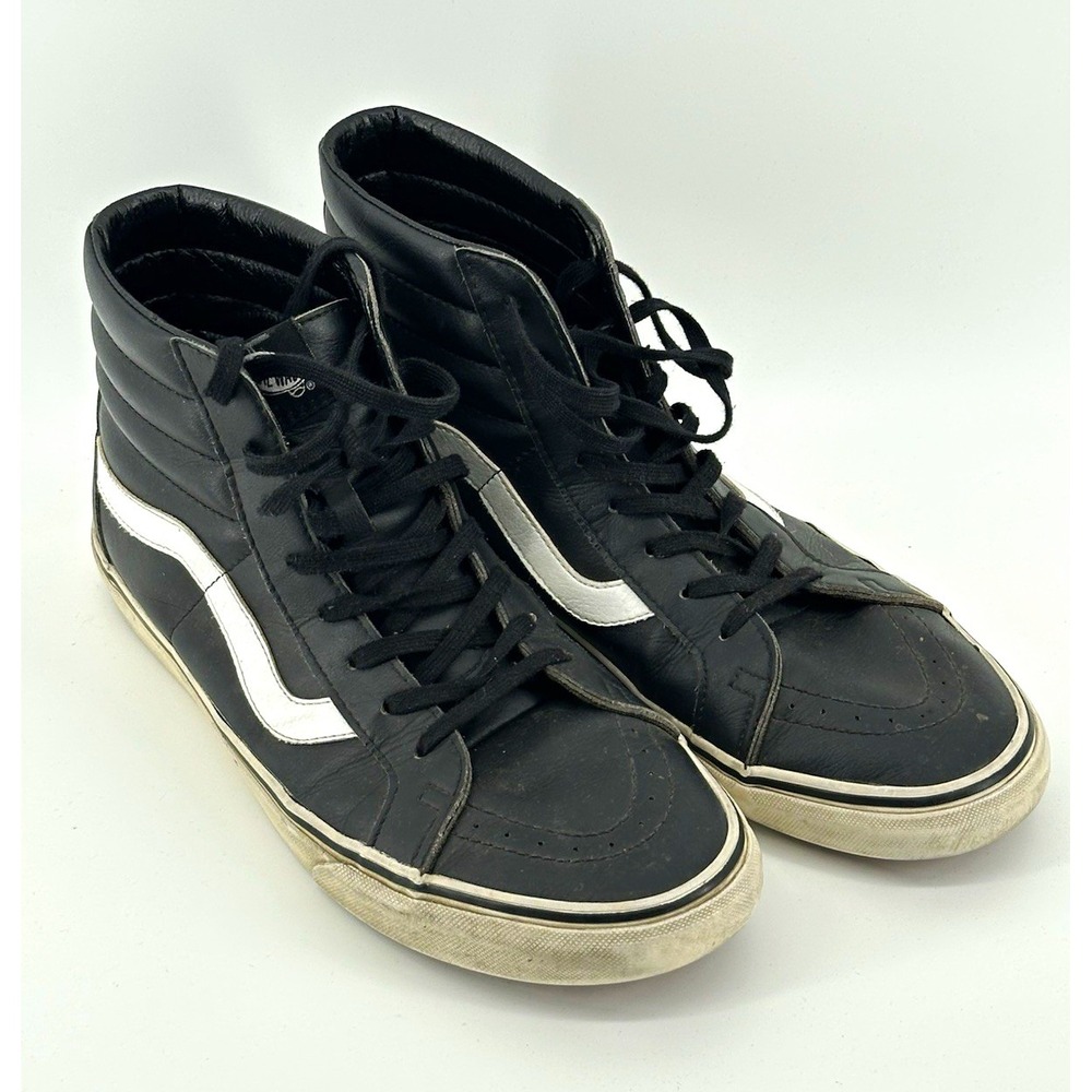 VANS Sk8-Hi Men's High Top Lace-Up Sneakers Black/White Solid Leather
